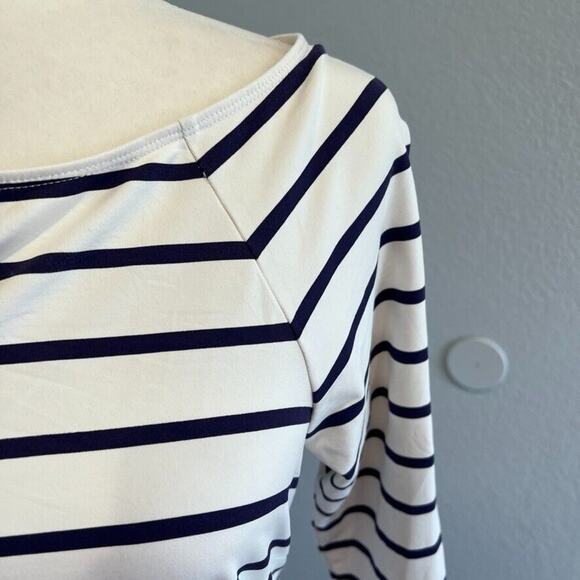 J. McLaughlin 3/4 Sleeve White Sheath Dress with Blue Stripes Women's Sz. XS - Picture 3 of 12